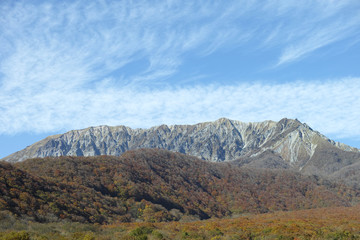 江府町から見た秋の大山南壁