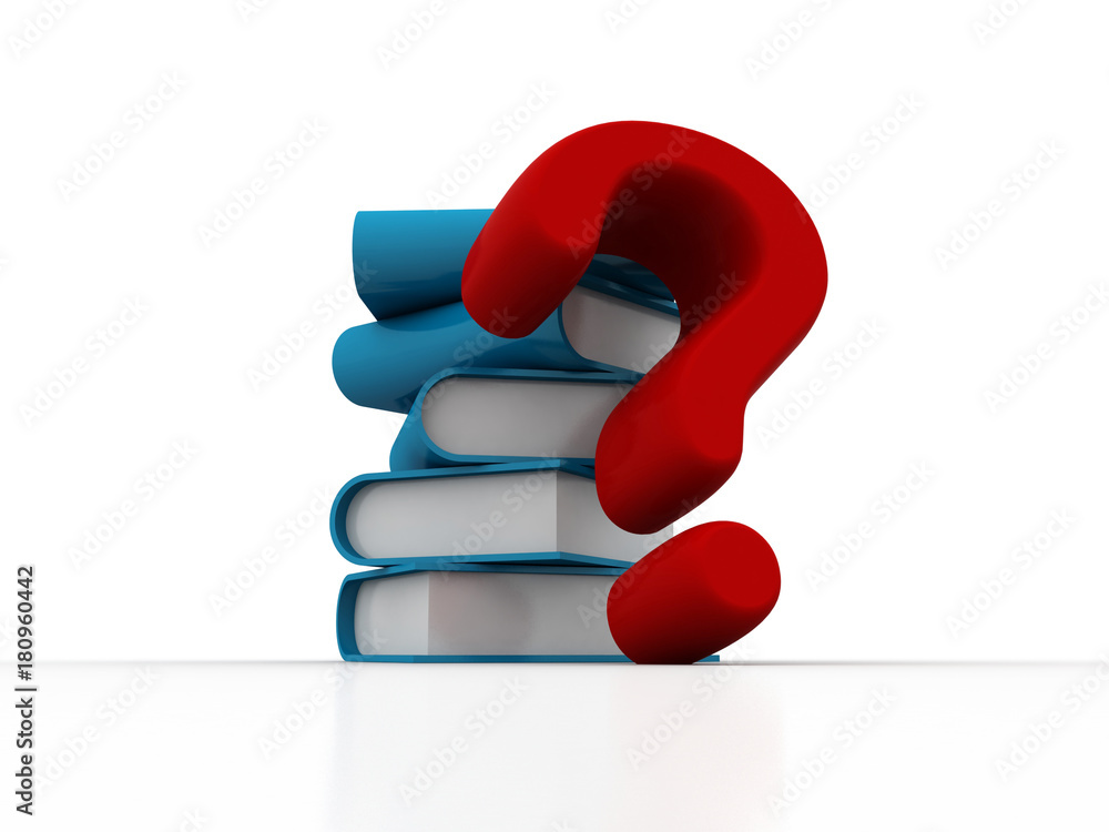 Poster 3d rendering books with question mark symbol