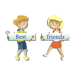 Two best friends with text.