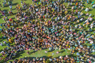 Top view of the people at the Holi Colors Festival