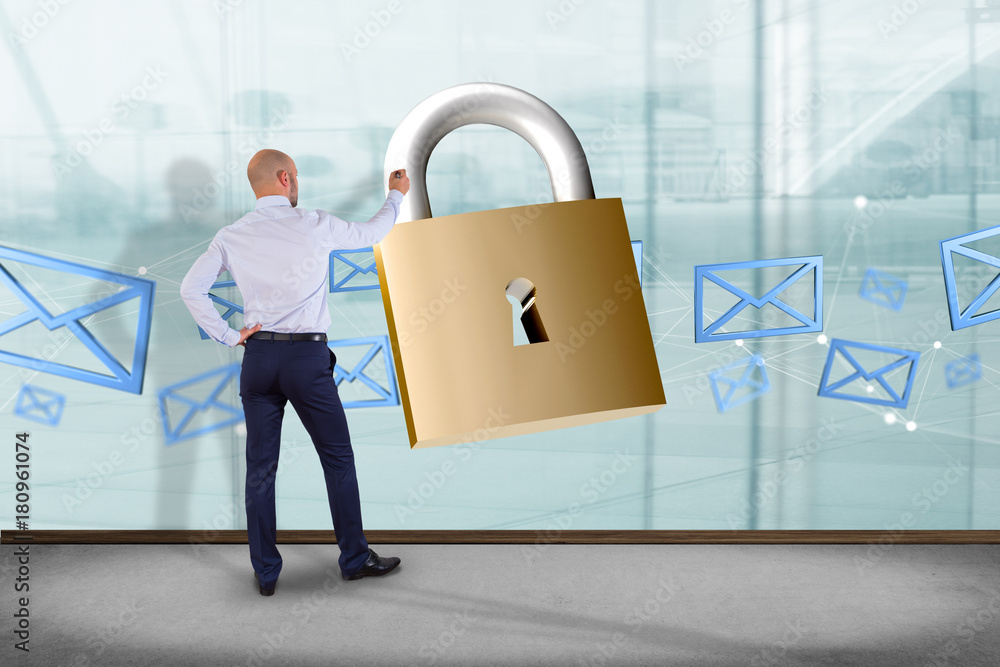 Poster padlock security connection isolated on a color background - 3d rendering