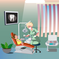 Dentist and cute girl on dental chair