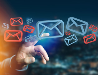 Approved email and spam message displayed on a futuristic interface - Message and internet concept
