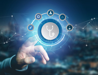 Medecine and general healthcare icon displayed on a technology interface
