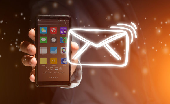 View of a Concept of sending message with email icon around - Communication and technology concept