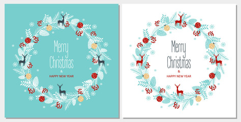 Fototapeta na wymiar Greeting card with a festive wreath. Design Elements. Vector illustration