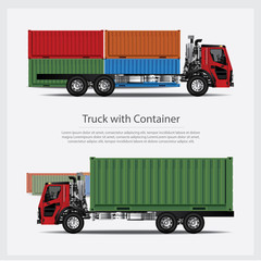 Cargo Trucks Transportation with Container isolated Vector Illustration