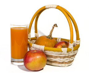 pumpkin juice in glass and fruit