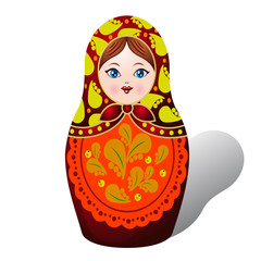 Russian matryoshka, Decolorized autumn leaves, cartoon on white background,