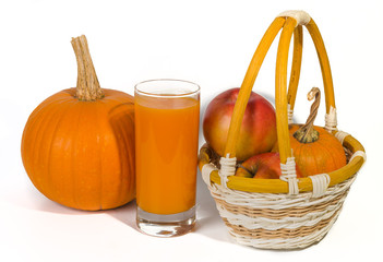 pumpkin juice in glass and fruit