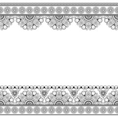 Mehndi line lace borders with circles pattern in Indian style for card or tattoo on white background