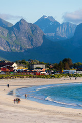 Lofoten is an archipelago in the county of Nordland, Norway. Is known for a distinctive scenery with dramatic mountains and peaks, open sea and sheltered bays, beaches and untouched lands. © Songkhla Studio