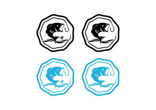 Bass Fishing in the Sea Vintage Logo Symbol