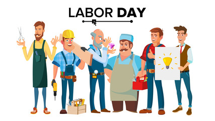 Fototapeta premium Labor Day Vector. A Group Of People Of Different Professions. Flat Isolated Cartoon Character Illustration