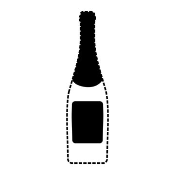 flat line monochromatic bottle champagne sticker  vector illustration