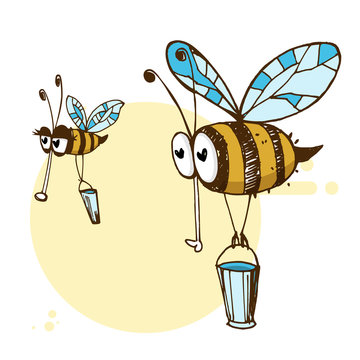 Illustration of a Friendly Cute Flying Bees