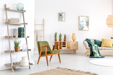 Relax room with green armchair