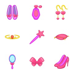 Jewellery of a little girl icons set cartoon style