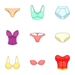 Lingerie elements icons set, cartoon style