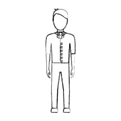 flat line uncolored  waiter man  over white background vector illustration