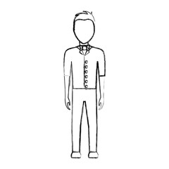 flat line uncolored  waiter man  over white background vector illustration