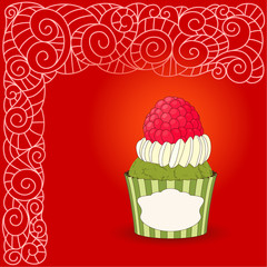 Cartoon sweet cupcake and doodle boho pattern