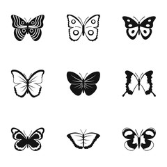 Types of butterflies icons set, simple style