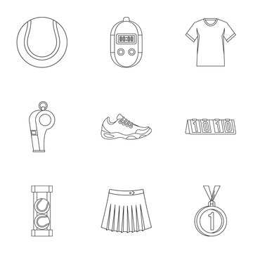 Active tennis icons set, outline style