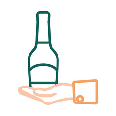 hand with champagne bottle icon over white background vector illustration