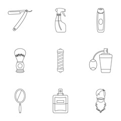 Barber icons set, outline style