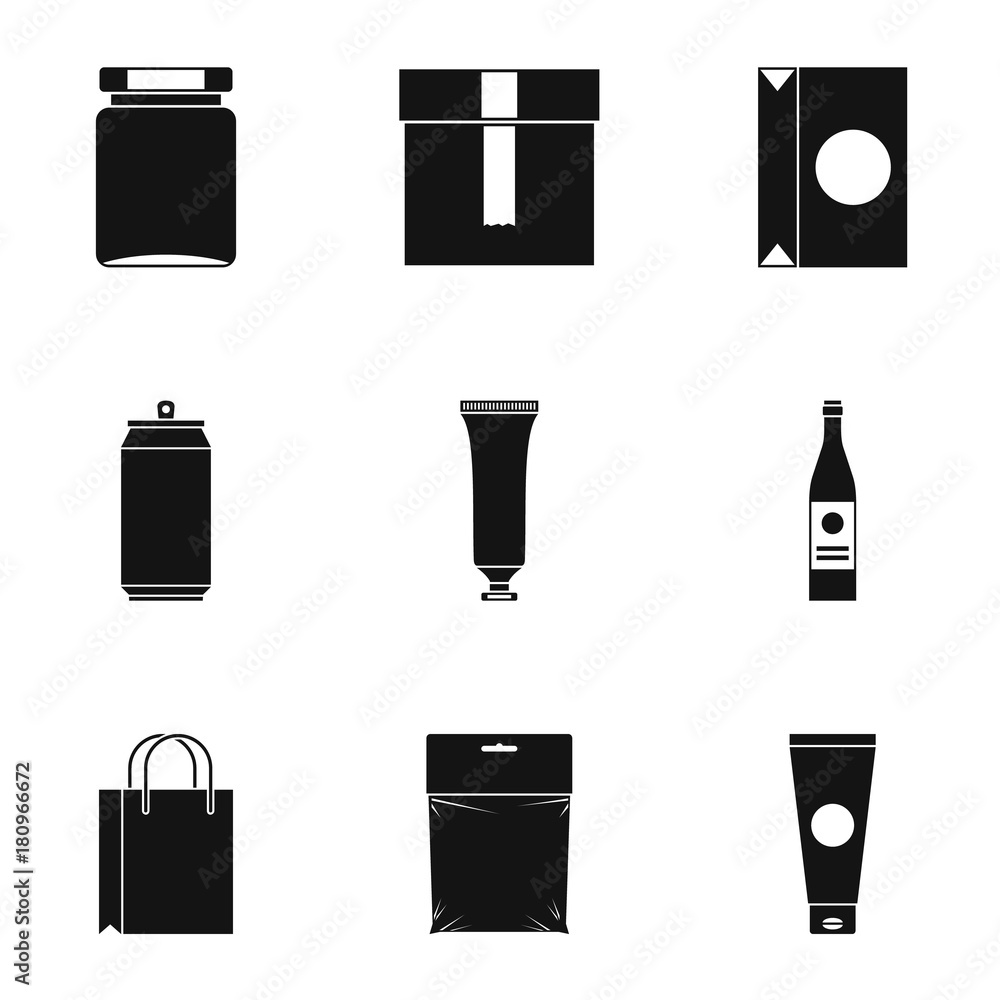 Poster container icons set, simple style