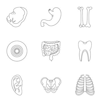 Structure of human icons set, outline style