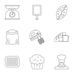 Pastries icons set, outline style