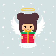 cartoon christmas angel with gift