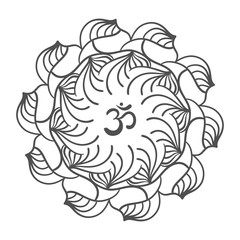 Om symbol with hand drawn mandala. Oriental decorative ornament  can be used for greeting card, wedding invitation, yoga poster, coloring book.