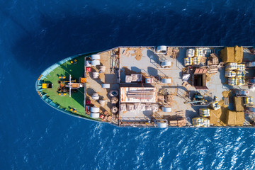 Livestock carrier ship at sea - Aerial image