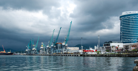 Naklejka premium View on the cargo port of Batumi, Georgia