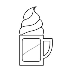 flat line uncolored ice cream  cup over white background vector illustration