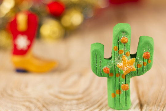 Christmas background with green cactus