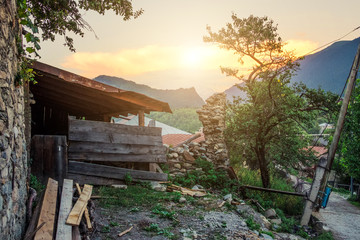 Rustic landscape somewhere in mountains during sunset