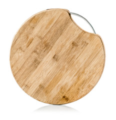 round wooden cooking board isolated on a white background.