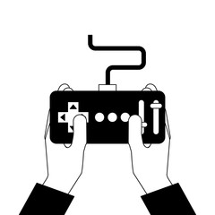 hands holding control remote advance for drones vector illustration