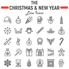 Christmas line icon set, new year symbols collection, vector sketches, logo illustrations, holiday signs linear pictograms package isolated on white background, eps 10.