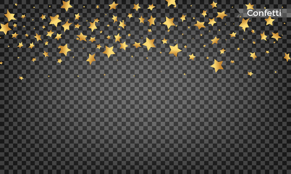 Gold star confetti. Festive design elements. Shiny flying confetti