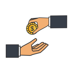 hands with coin money isolated icon
