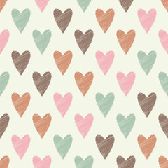 Seamless vector background with decorative hearts. Valentine's day. Scribble texture. Textile rapport.