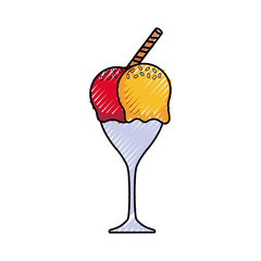 glass cup with ice cream and wafer stick icon over white background colorful design vector illustration