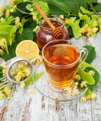 cup of herbal tea with linden flowers