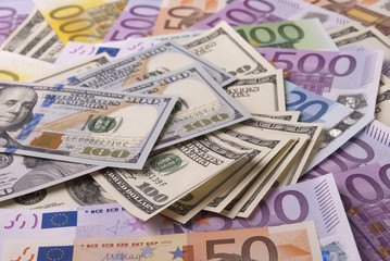 Fototapeta na wymiar Dollar, euro banknotes