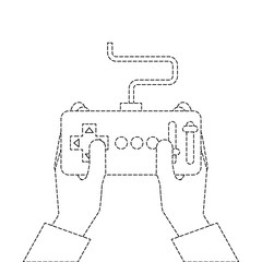 hands holding control remote advance for drones with screen vector illustration